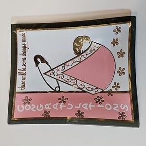 Vintage Houze Art Glass Dish Trinket Tray, New Baby Congratulations, Made in USA